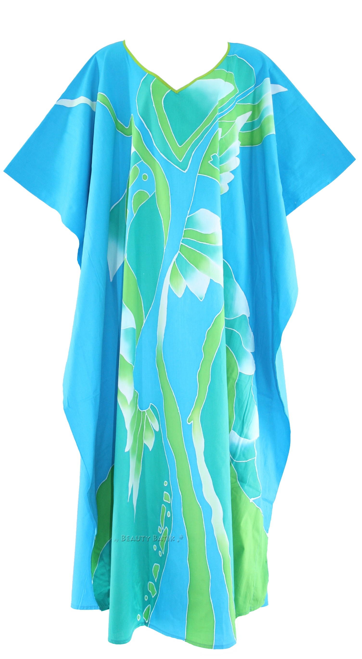 BLUE Batik Cotton Caftan Kaftan Loungewear Dress PLUS SZ 1X 2X 3X 4X 26