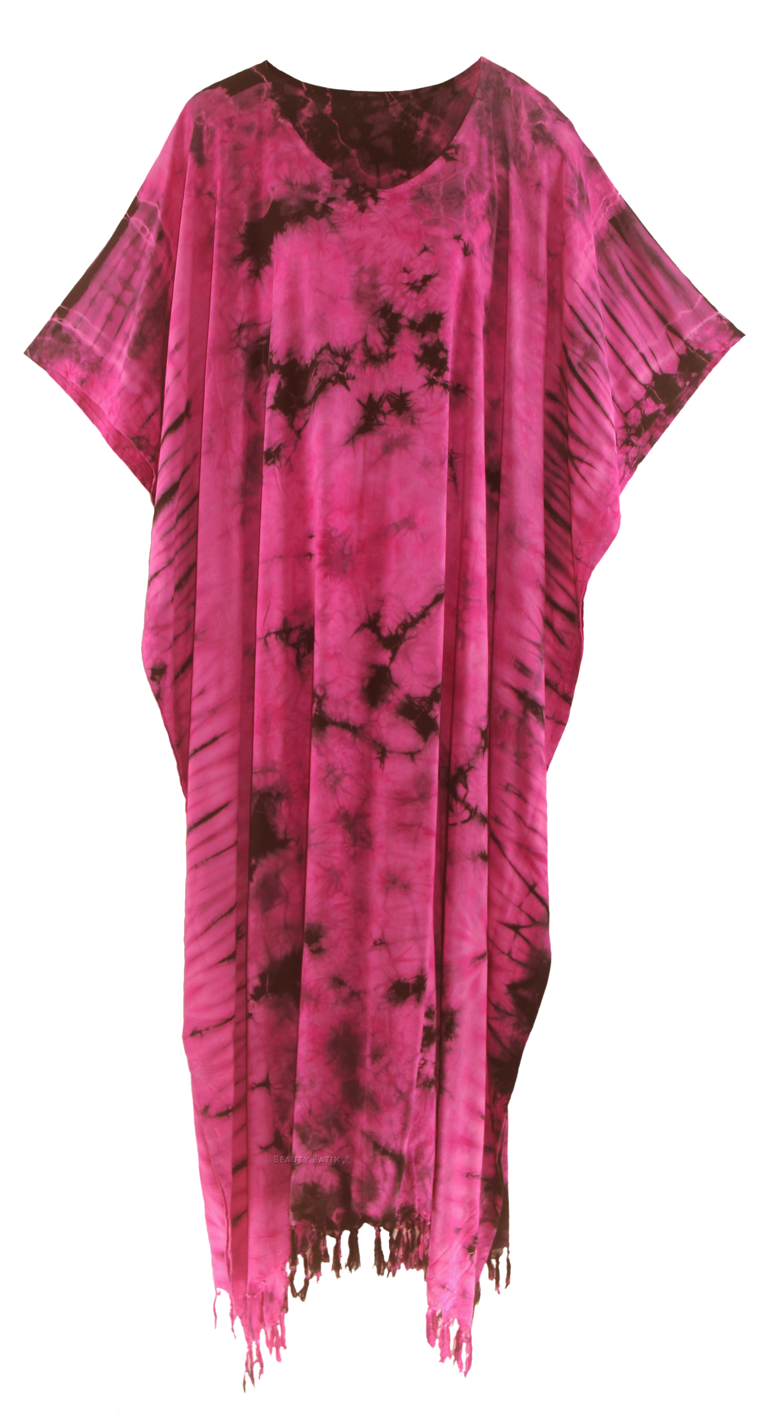 BeautyBatik Fuchsia Women Hippie Tie Dye Caftan Kaftan Loungewear Maxi